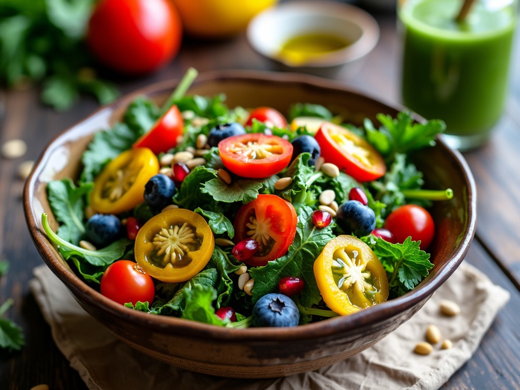 Salat Und Köstliche Beeren So Wie In Dieser Großen Salatschüssel Sind Sehr Gesund