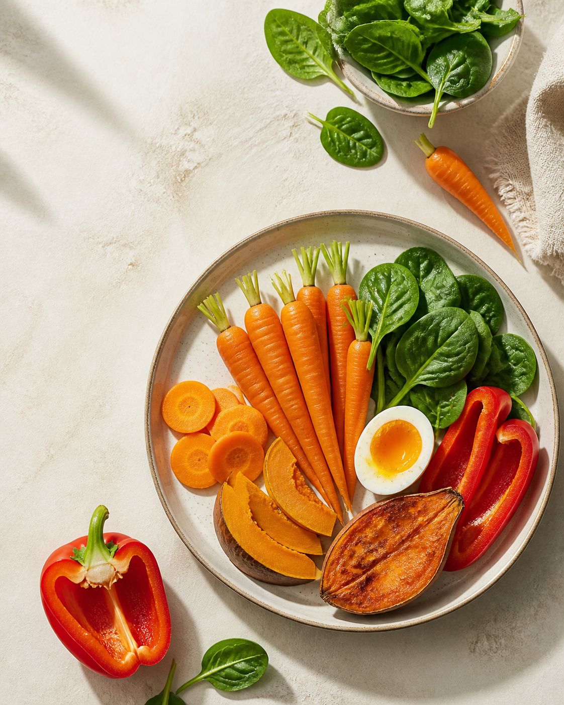 Karotten sollen viel Vitamin A enthalten und gut für Longevity sein. KI Visual. 