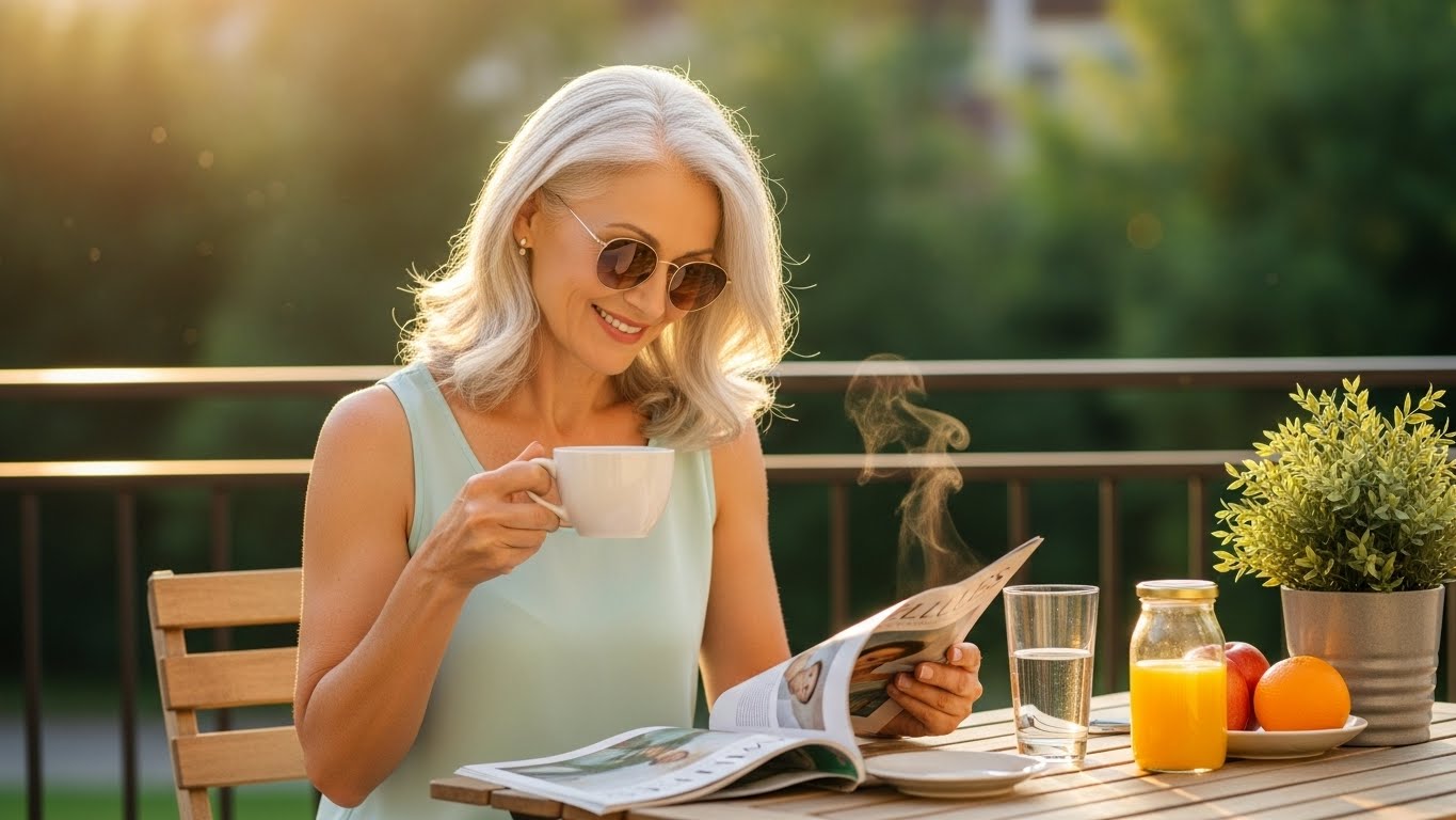 Gesundheit mit Gelenkschutz und Lebensfreude wie diese Dame beim Relaxen. Symbolbild.