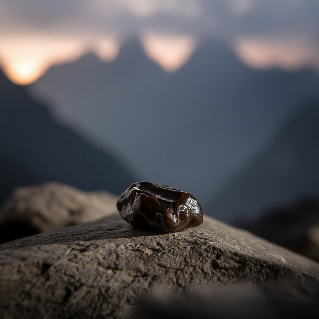 Shilajit Als Kleines Reines Naturharz, Resin Auf Einem Felsen Liegend.