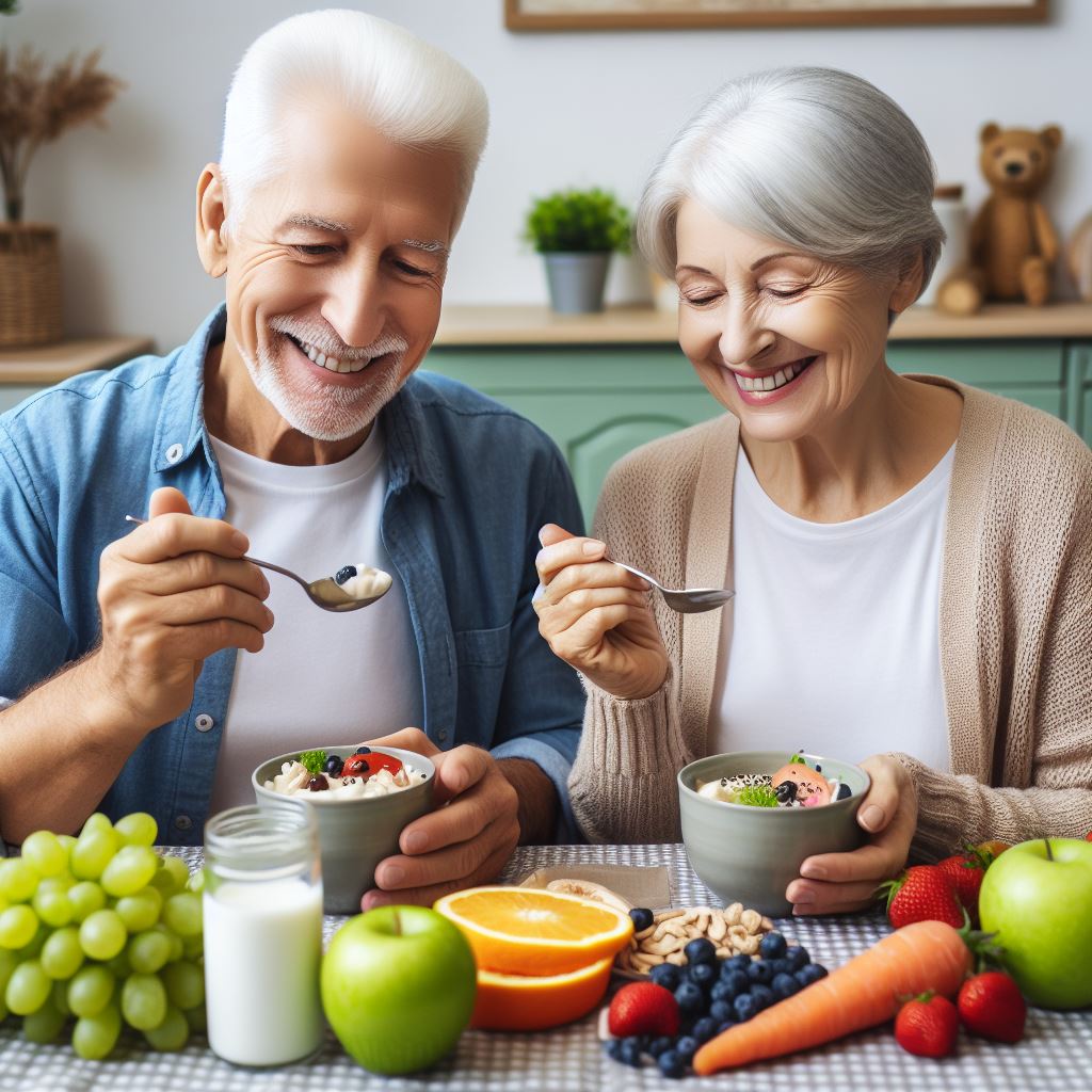 Senioren genießen probiotisches Essen zum Wohle ihrer Darmgesundheit.