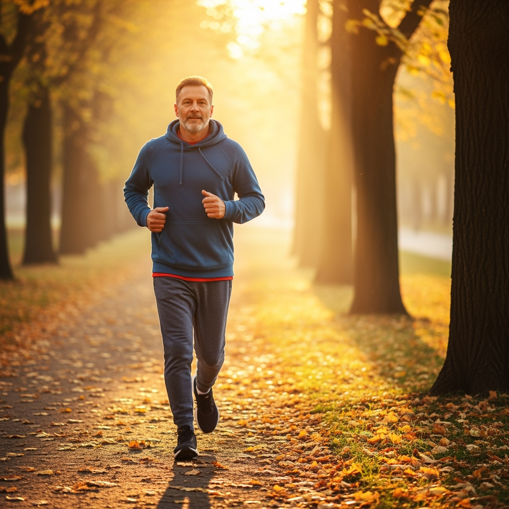 Bauchfett loswerden mit laufsport zu jeder jahreszeit wie dieser senior es macht.