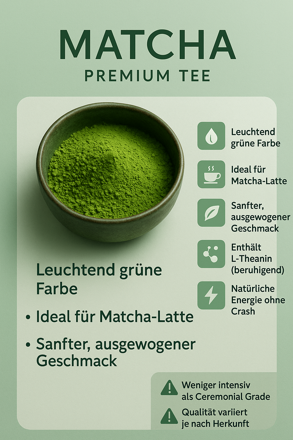 Matcha Premium Tee für den täglichen Genuss. Symbolbild. 