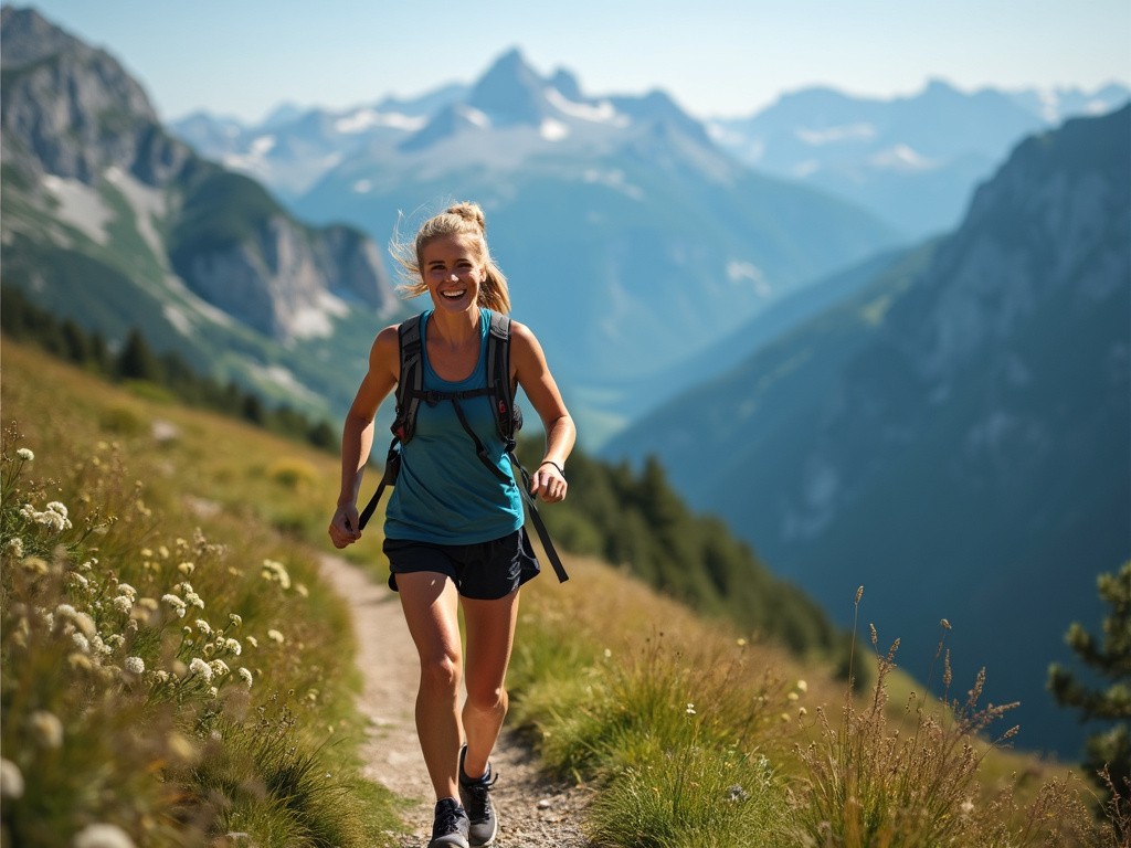 Magnesium Trailrunnerin in den Bergen unterwegs