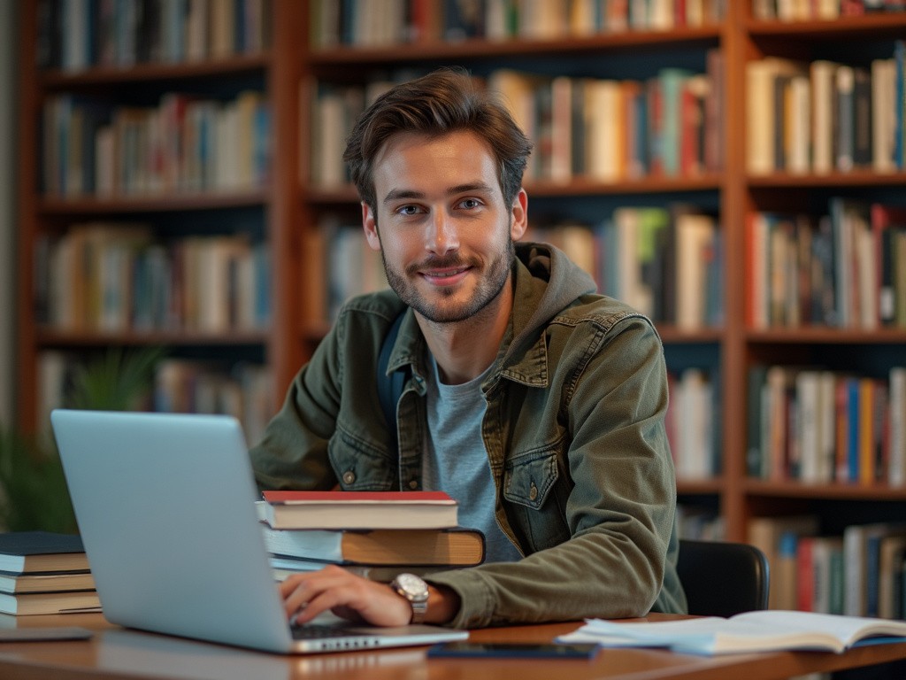 Magnesium L Threonat Stärkt Lernfähigkeit Wie Bei Diesem Jungen Studenten In Einer Bibliothek