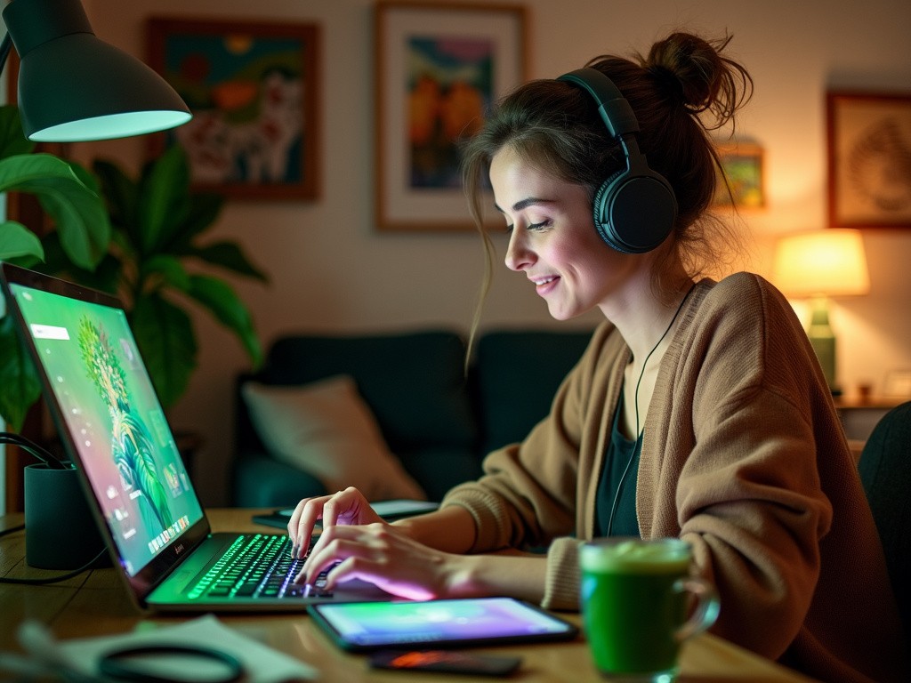 Matcha Tee, Eine Tasse Immer Trinkbereit, Um Lang Konzentriert Und Trotzdem Entspannt Am Computer Arbeiten Zu Können