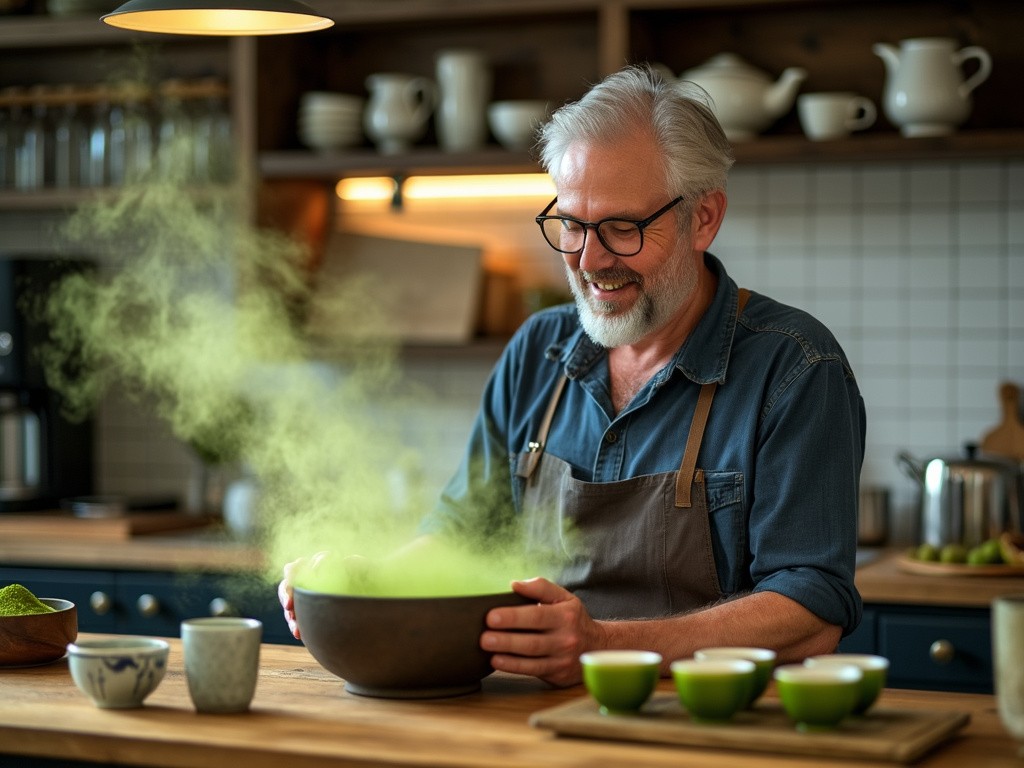 Matcha Tee Schmeckt Köstlich Und Dieser Herr Bereitet Gleich Mehrere Tassen Tee Für Seine Gäste Zu