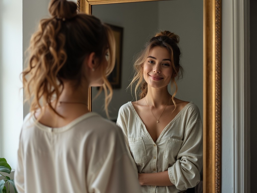 Selbstbewusstsein Trainieren Dame Stärkt Sich Mental Mit Selbstbild