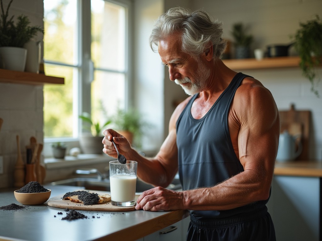 Reines Shilajit Mit Milch Einzunehmen Gehört Für Diesen Fitten Best Ager Zur Täglichen Routine