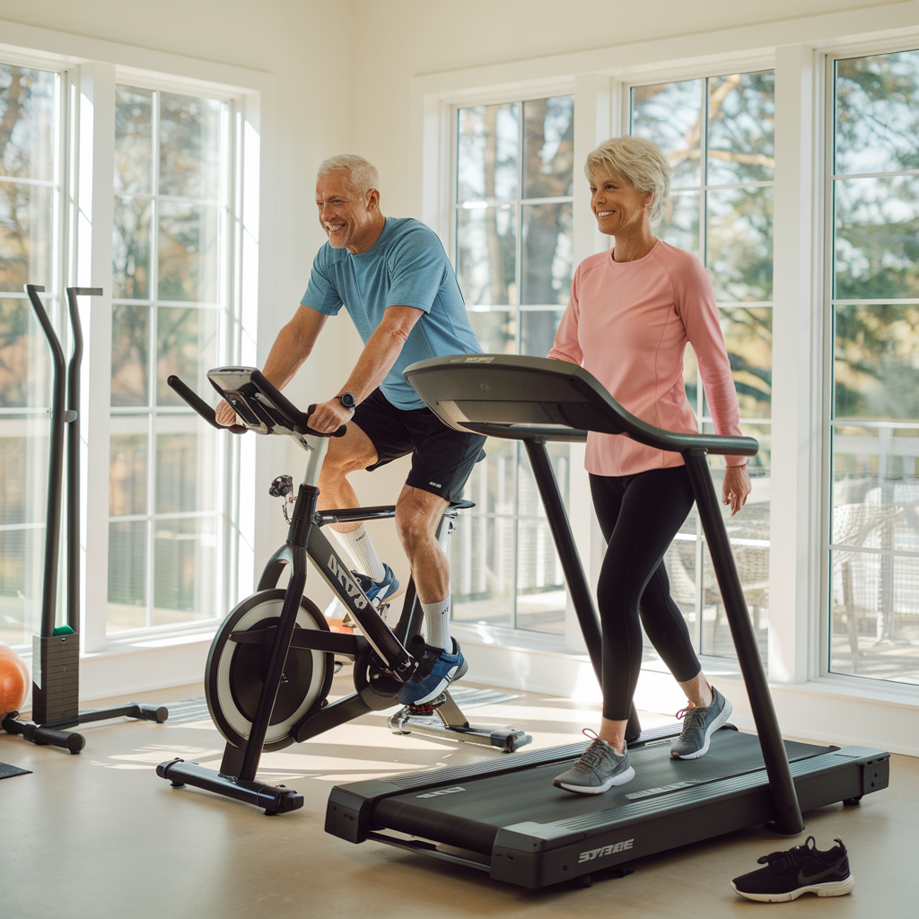 Cardiotraining Zuhause Ist So Einfach Und Macht Diesem Sportlichen älteren Paar Großen Spass