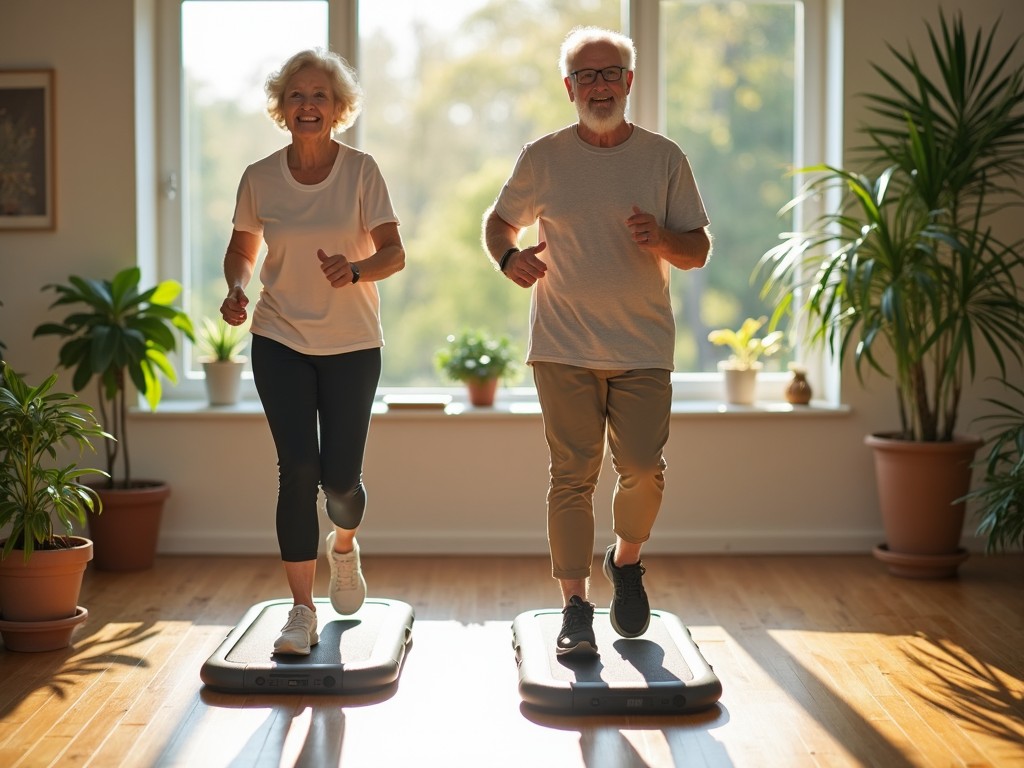 Walking Pad Gehen Zu Hause Macht Diesem Sportlichen älteren Paar Sichtlich Spass