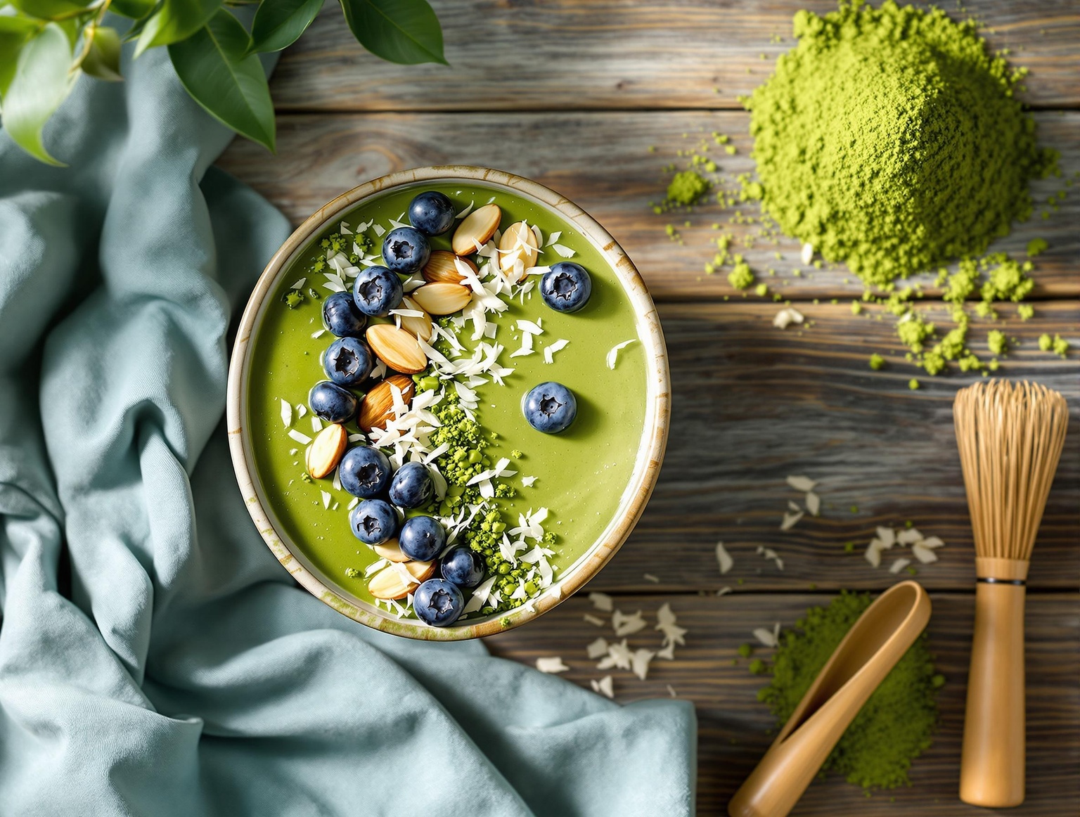 Matcha Tee Ist Eine Alternative Zu Kaffe Und Schmeckt Mit Smoothies Besonders Gut, verfeinert mit Heidelbeeren. Symbolbild. 