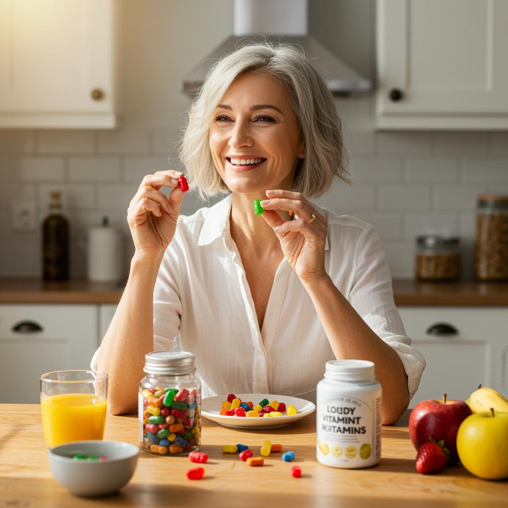 Gummi supplements können köstlich schmecken und gesundheit fördern so wie für diese sportliche ältere dame