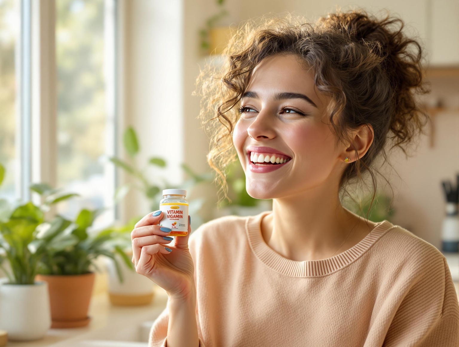 Gummi vitamine verleihen dieser jungen dame ein gesundes strahlendes aussehen
