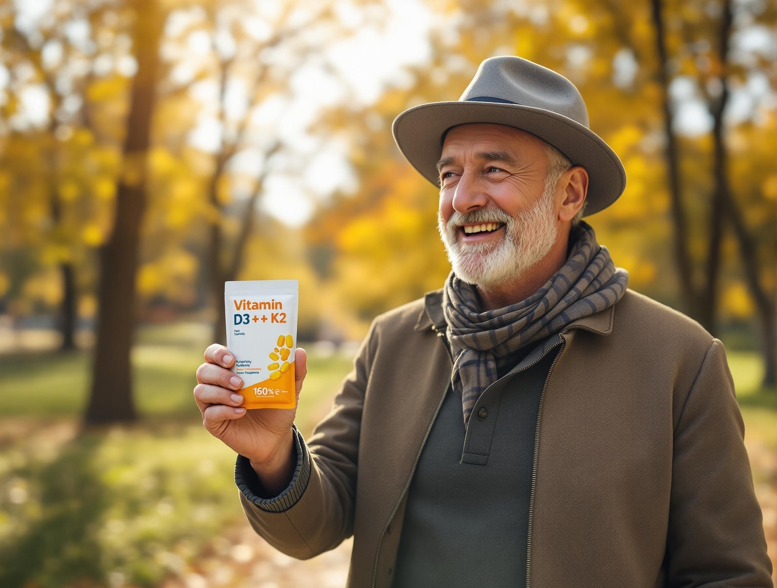 Gummi gibt es auch für vitamin d3 k2 für knochengesundheit so wie für diesen fitten älteren herrn