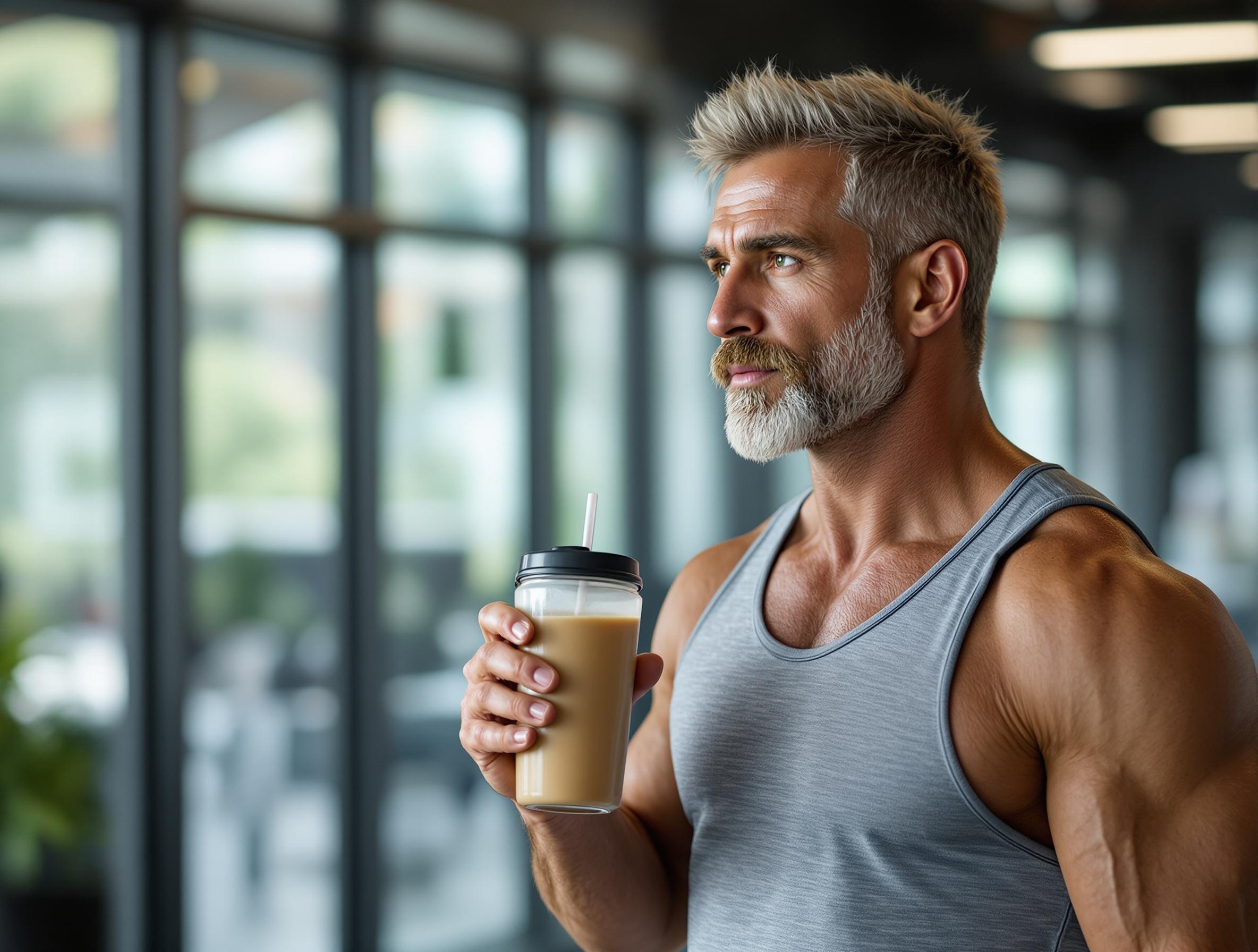 Nem mit proteinen sind für diesen athletischen mann ein muss für seine fitness