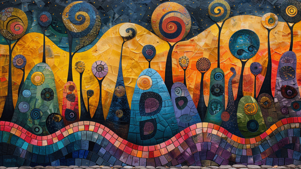 Mitochondriale Gesundheit und Harmonie im Stil von Friedensreich Hundertwasser. Symbolbild.