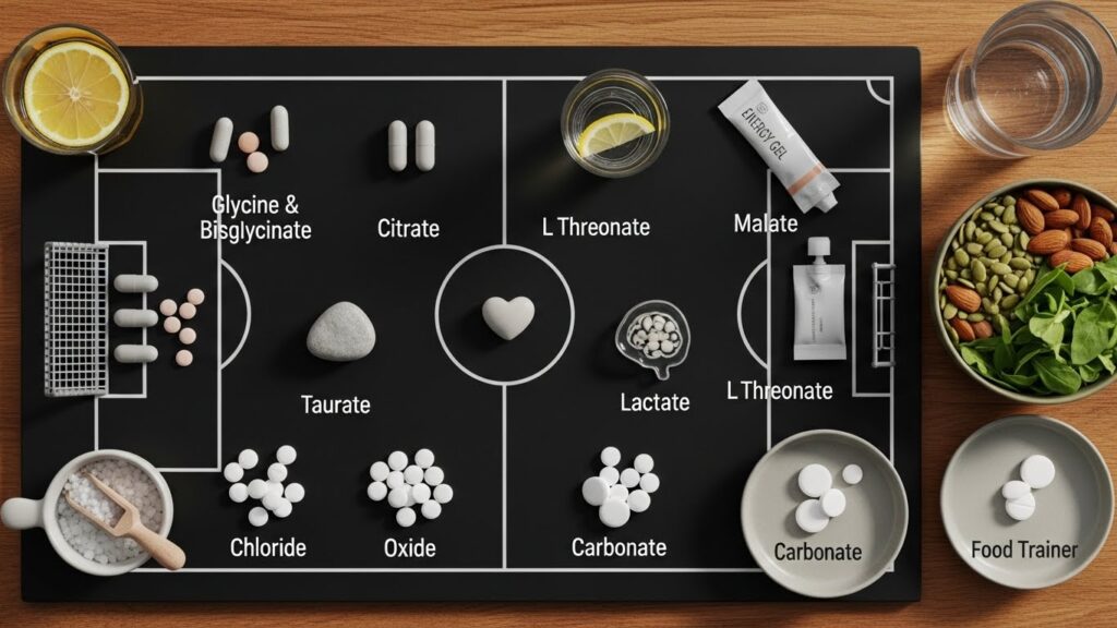 Magnesium Formen als symbolische Illustration. Fussballmannschaft.