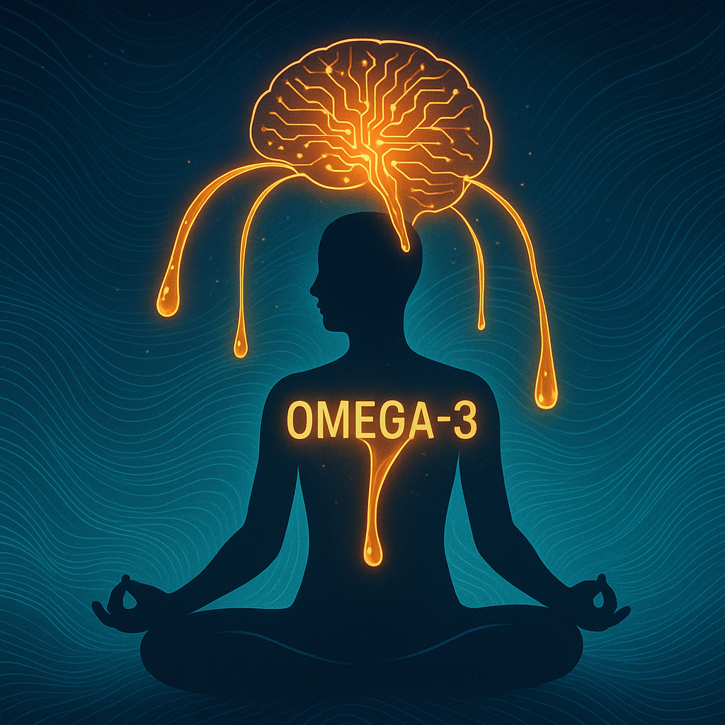 Stabile stimmung durch gesunde fette. omega‑3 wirkt bis ins emotionale gleichgewicht. Ästhetische illustration.