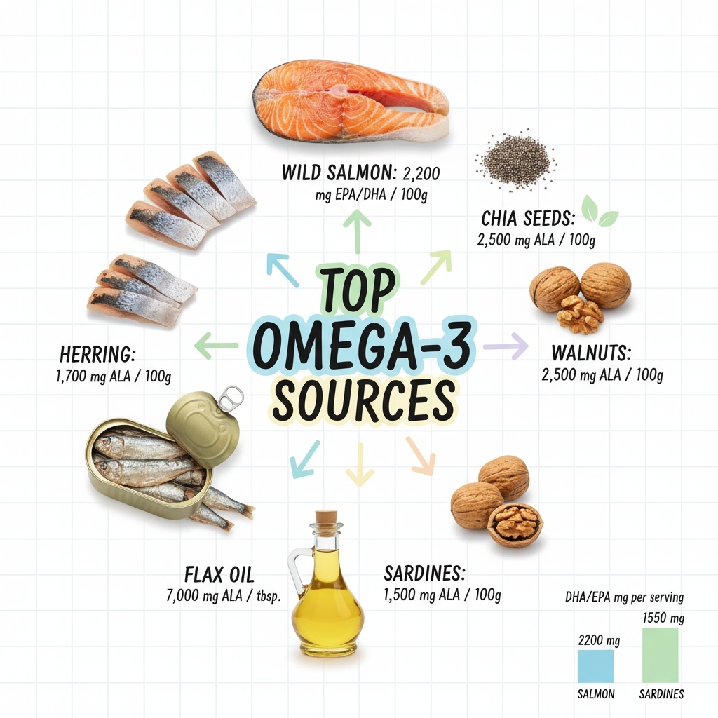Top omega 3 quellen. infografik.
