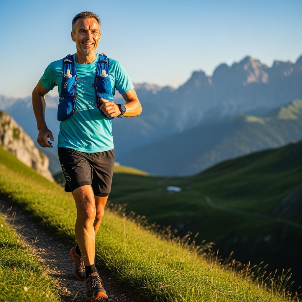 Langlebigkeit mit laufsport genießen wie dieser trailrunner unterwegs in den alpen. symbolbild.