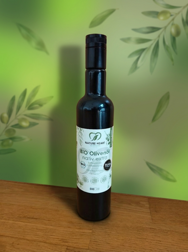 BIO Olivenöl nativ extra. nature Heart. Produktfoto privat. 